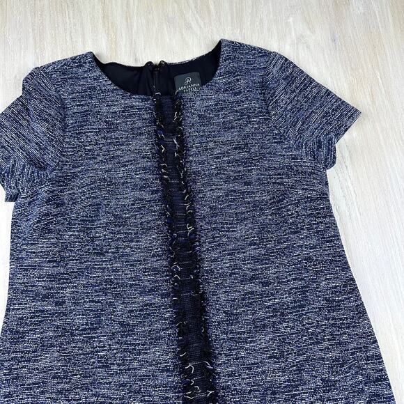 Adrianna Papell Navy Tweed Knit Short Sleeve Elegant Office Chic Shift Dress 10 - Picture 2 of 13